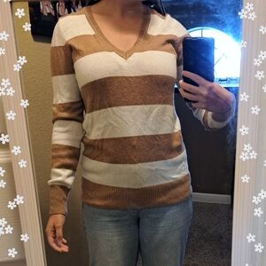 Gap Size S Luxe Brown and White Striped Sweater